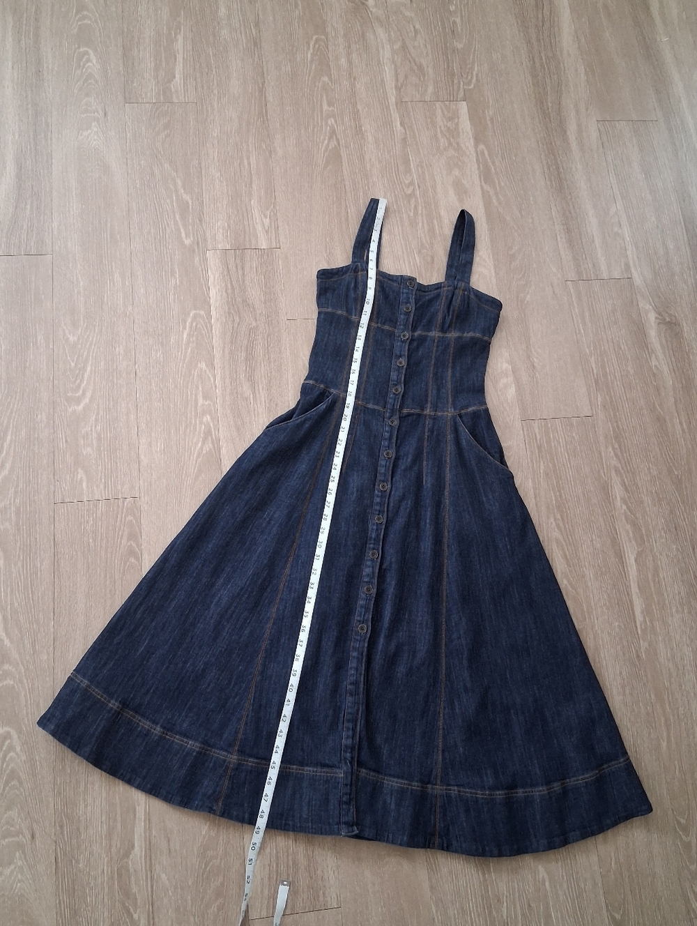 Anthropologie Square Neck Buttondown Corset Dress In Indigo - Picture 14 of 16